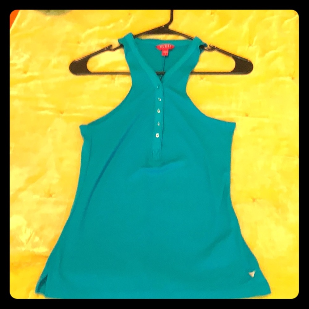 Blue Guess button up tank top